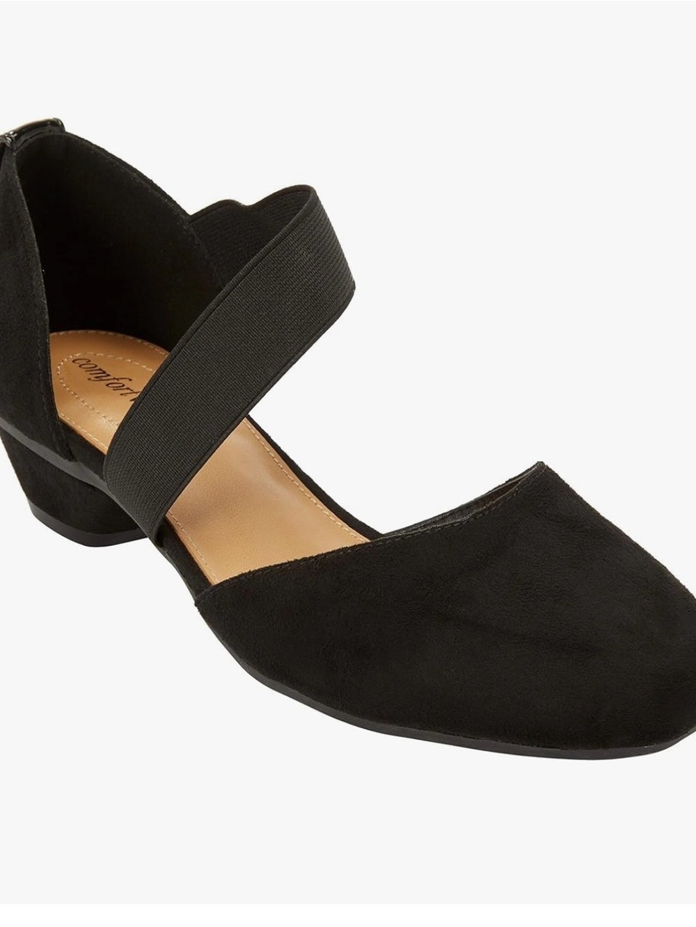 Woman Within Black Suede Low Block Heel with Elastic Strap
